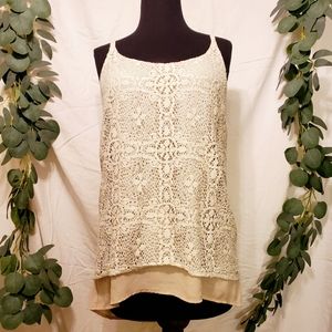 CAbi #798 It Girl Lace tank top small cream ivory